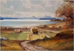 Panoramiczny obraz olejny! Sianokosy - Helmut Stadelhofer *1914