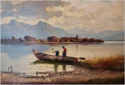 Rybacy na jeziorze Chiemsee - Helmuth Stadelhofer (1914-1979)
