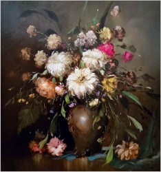 Pałacowe malarstwo! Kwiaty w wazonie -Sygn. Horrat (Germany XXw.)