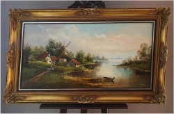 Panoramiczny Pejzaż z Wiatrakiem - R. Sandner (Germany XX w.)