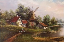 Panoramiczny Pejzaż z Wiatrakiem - R. Sandner (Germany XX w.)