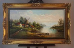 Panoramiczny Pejzaż z Wiatrakiem - R. Sandner (Germany XX w.)