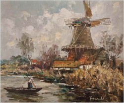 Rarytas! Krajobraz z wiatrakiem - Harry Haerendel (1896 - 1991)