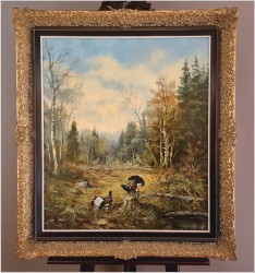 Myśliwskie Malarstwo! Głuszce na leśnej polanie - Otto Riedel *1906