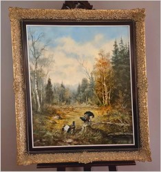 Myśliwskie Malarstwo! Głuszce na leśnej polanie - Otto Riedel *1906