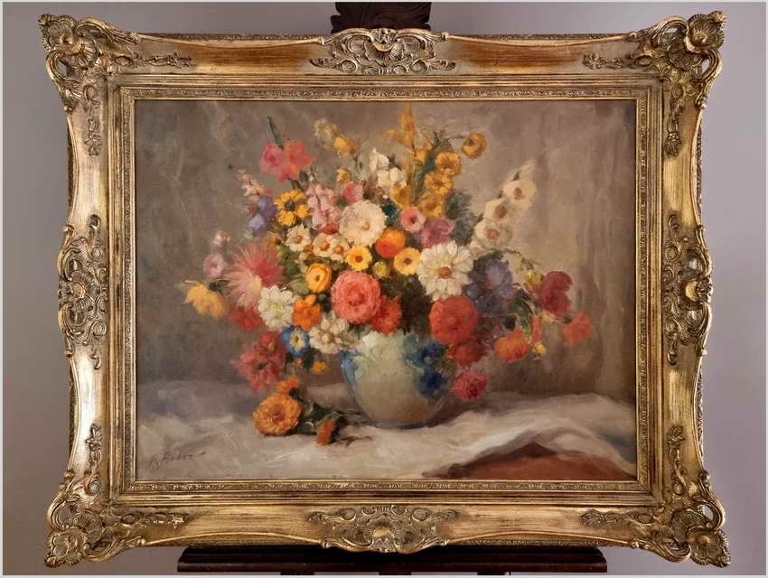 Malarstwo aukcyjne! Kwiaty w wazonie - Theodor Becher *1889