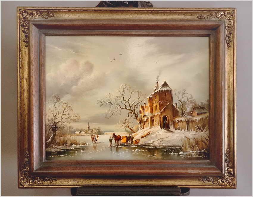 Scena zimowa z postaciami na lodzie - W.E. van Rolland (Maastricht *1926)