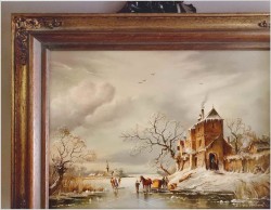 Scena zimowa z postaciami na lodzie - W.E. van Rolland (Maastricht *1926)