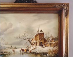 Scena zimowa z postaciami na lodzie - W.E. van Rolland (Maastricht *1926)