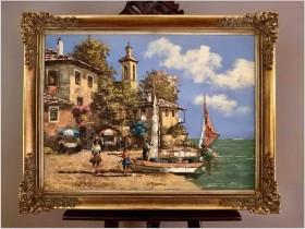 Obraz śródziemnomorski! Jezioro Garda - Henry Housier (French *1905)