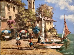 Obraz śródziemnomorski! Jezioro Garda - Henry Housier (French *1905)