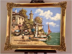 Obraz śródziemnomorski! Jezioro Garda - Henry Housier (French *1905)