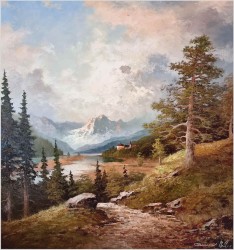 Krajobraz z widokiem na rzekę Inn w Tyrolu - Gustaw Weiss/Guwe