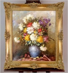 Pałacowy bukiet kwiatów w wazonie - sygn. Konrad | Niemcy XXw. 