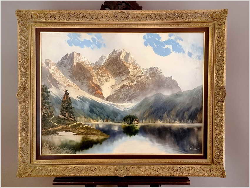 Super obraz! Jezioro Eibsee z widokiem na Zugspitze - J.E. Lemke *1916 