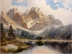 Super obraz! Jezioro Eibsee z widokiem na Zugspitze - J.E. Lemke *1916 