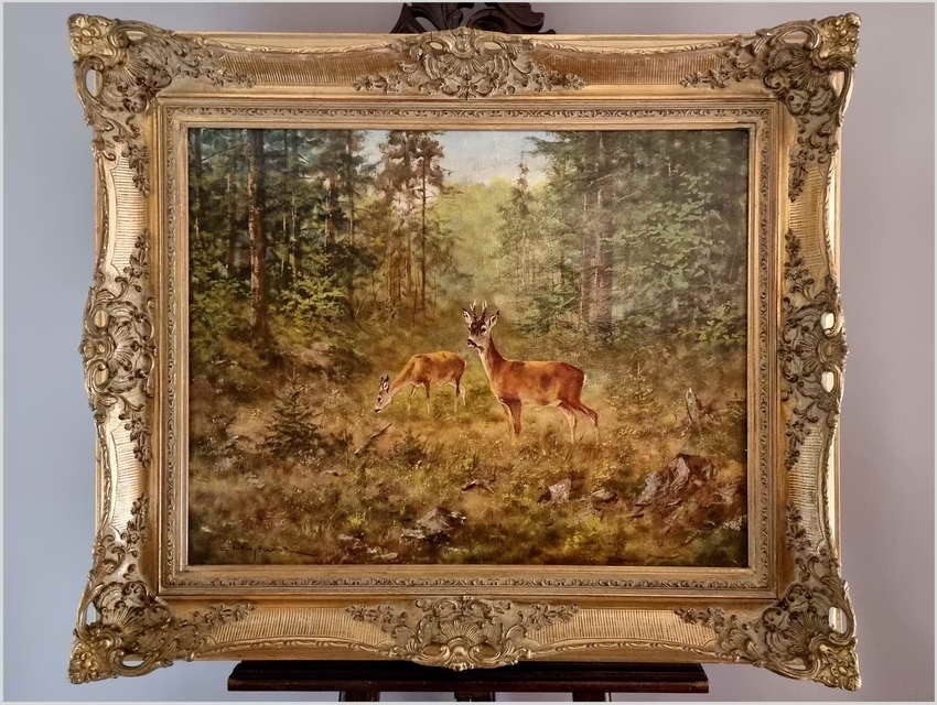 Malarstwo myśliwskie! Sarna i Kozioł Sarny - oryg. Georg Majewicz (1897-1965)