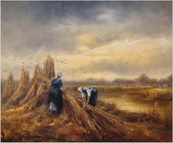 Duży pejzaż! Wycinka trzciny na łące | Peter BROUWER  *1935