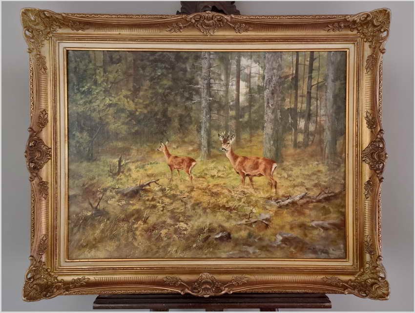 Malarstwo dla myśliwego! Sarna i Kozioł Sarny - oryg. Georg Majewicz (1897-1965)