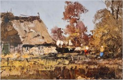 Technika szpachlowa! Wiejski krajobraz - Erich Paulsen *1932