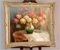 Malarstwo polskie! Róże na stole - J.M. Kasprowicz (1905 Zubrza -1975 Komorów) 