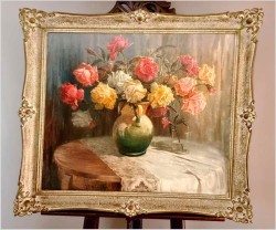 Malarstwo polskie! Róże na stole - J.M. Kasprowicz (1905 Zubrza -1975 Komorów) 