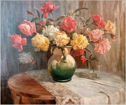 Malarstwo polskie! Róże na stole - J.M. Kasprowicz (1905 Zubrza -1975 Komorów) 