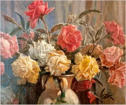 Malarstwo polskie! Róże na stole - J.M. Kasprowicz (1905 Zubrza -1975 Komorów) 