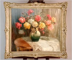 Malarstwo polskie! Róże na stole - J.M. Kasprowicz (1905 Zubrza -1975 Komorów) 