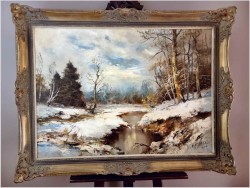 Arcydzieło! Leśny zimowy krajobraz - Otmar Lederer (Munchen *1926)