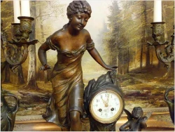 POLECAMY! PAŁACOWY ORYGINALNY ZEGAR Z KANDELABRAMI ART NOUVEAU 1900r.