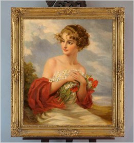 Wspaniały portret - Dziewczyna z kwiatami | Fiché André ( Paris XIXw.)