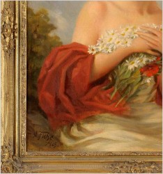 Wspaniały portret - Dziewczyna z kwiatami | Fiché André ( Paris XIXw.)