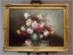 Pałacowe malarstwo! Kwiaty w wazonie - Bela Balogh (Budapest 1909-1980)