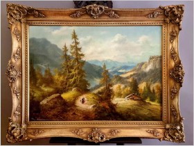 Duży pejzaż alpejski ze sztafażem - Ludwig Muninger (1929-1997) 