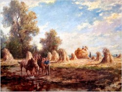 Obraz olejny do salonu! Sianokosy - Karl Mohr (Düsseldorf 1922-2013)