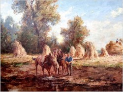 Obraz olejny do salonu! Sianokosy - Karl Mohr (Düsseldorf 1922-2013)