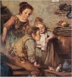 Dzieci ze zwierzętami w kuchennej izbie - Dickmeis Gerhard (1918-1978)