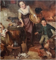Dzieci ze zwierzętami w kuchennej izbie - Dickmeis Gerhard (1918-1978)