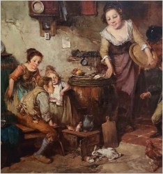 Dzieci ze zwierzętami w kuchennej izbie - Dickmeis Gerhard (1918-1978)