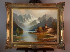 Wspaniałe malarstwo! Bergsee Monte Bivera - Gustaw Weiss/Guwe (1886-1973)