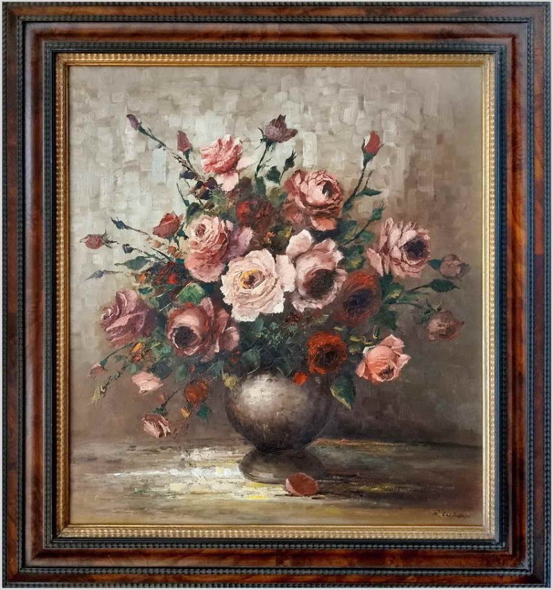 Duży obraz! Herbaciane róże w wazonie - Rudolf Winter (Germany XXw)