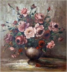 Duży obraz olejny! Herbaciane róże w wazonie - Rudolf Winter *1928