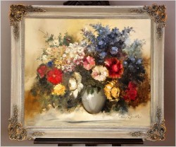 Barwna kompozycja kwiatów w wazonie - Harry Spittler (Berlin *1925)