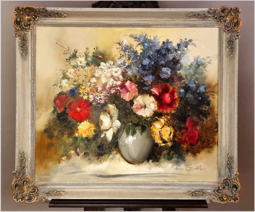 Barwna kompozycja kwiatów w wazonie - Harry Spittler (Berlin *1925)