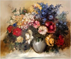 Barwna kompozycja kwiatów w wazonie - Harry Spittler (Berlin *1925)