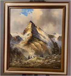 Super obraz olejny! Matterhorn w Szwajcarii - J.E. Lemke *1916