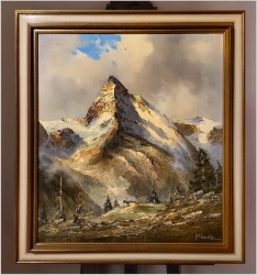 Super obraz olejny! Matterhorn w Szwajcarii - J.E. Lemke *1916