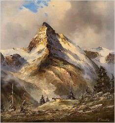 Super obraz olejny! Matterhorn w Szwajcarii - J.E. Lemke *1916