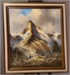 Super obraz olejny! Matterhorn w Szwajcarii - J.E. Lemke *1916